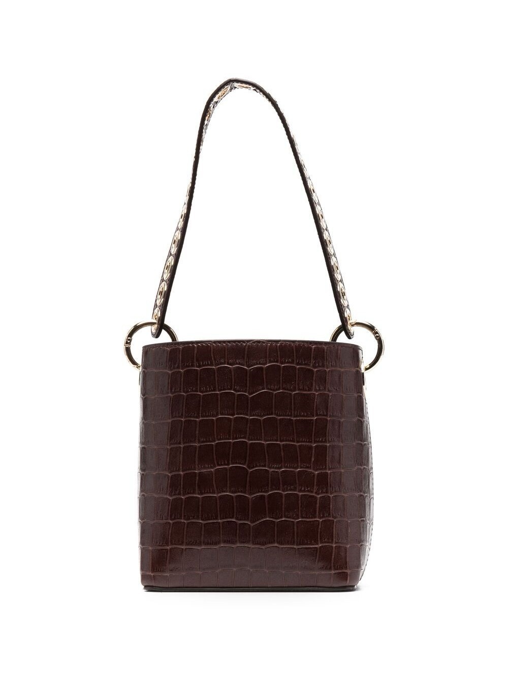 Sandro Brown Croc Embossed Leather Bucket Shoulder Crossbody Bag
